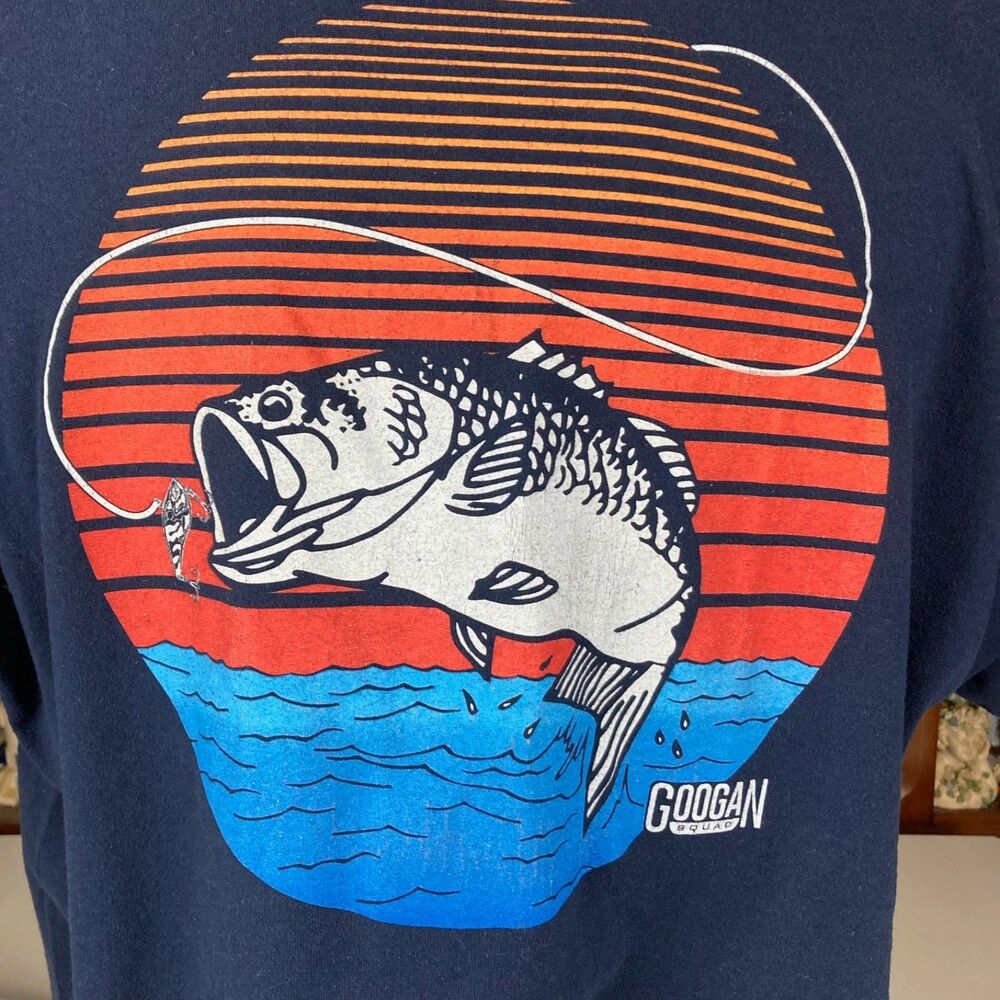 Googan Squad Men 2XL Navy Fishing Graphic T Shirt Bass Short Sleeve Pocket Tee